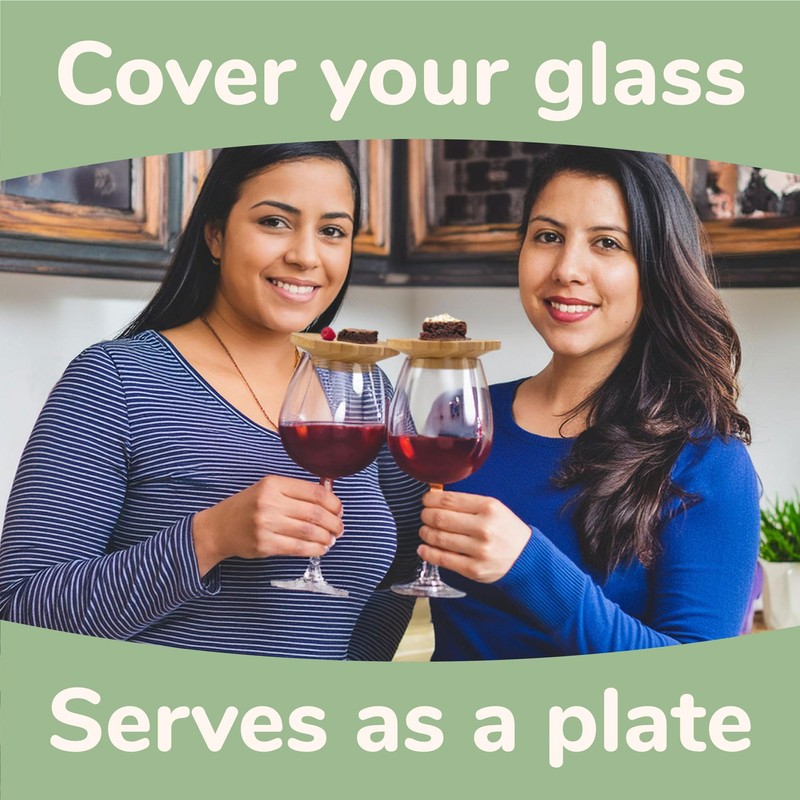 BambooMN Dual Use Bamboo Coasters/Wine Glass Topper, 4" - Vertical