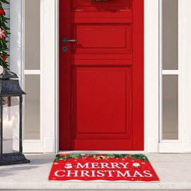 Nuanchu Merry Christmas Door Mat Indoor Outdoor Entrance Doormat Non Slip Rubber Backing Door Mat Funny Christmas Decorative Doormat for Holiday Home Front Door Outside Entry, 30 x 17 Inch, Red