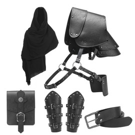 Berenlu Mens Renaissance Costume Set Medieval Belt Shoulder Armor Leather Bracers Shawl Viking LARP Cosplay Accessories (Black B)