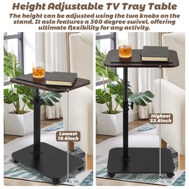 GBACHOOSE GBACHOOSE Side Table Sofa Tray for Couch, 360 Rotatable Sofa Armrest Side Tray Table, Adjustable Legs Space-Saving Couch Bedside TV Tray Snack Table for Eating (Walnut)