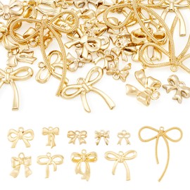 KISSITTY 40pcs Bowknot Charms Hollow Bow Pendants Golden Metal Alloy Bow Knot Bulk Earring Charm Dangles for DIY Bracelets Earrings Necklaces Jewelry Making Crafts Ornaments, Metal, No Gemstone