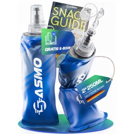 SASMO® Soft Flask 2 x 250 ml BPA-Free & Ultralight | SoftFlask - Protective Cap & High Flow Valve | Foldable Water Bottle for Running, Hiking, Cycling & Outdoor | Soft Drinking Bottle Foldable