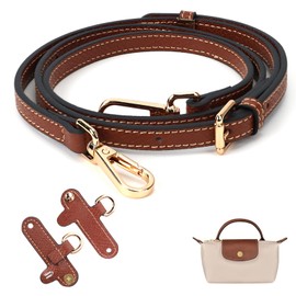 Strap for Longchamp Mini Bag Strap, Brown Leather Adjustable Handbag Straps Crossbody, No-Punch Strap for Long champ le pliage Min (Shoulder strap width is 1.2cm)