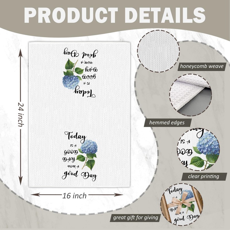 Blue Hydrangea Floral Inspirational Kitchen Towels 16x24 Inch
