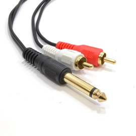 kenable 6.35mm Mono Jack Plug to Phono RCA Plugs SCREENED Audio Cable 2m [2 metres]