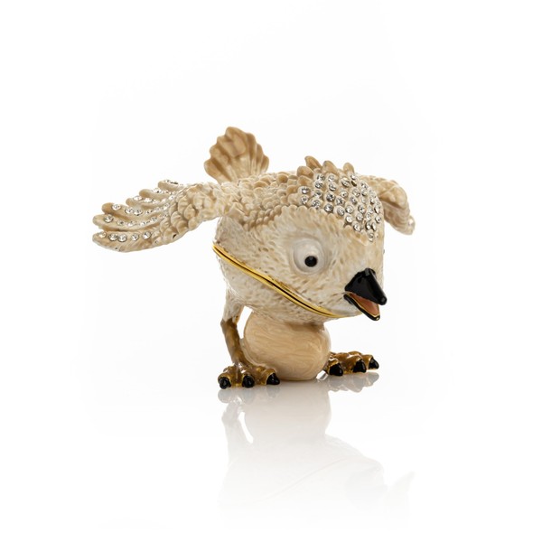 Keren Kopal Beige Bird with Egg Trinket Box Faberge Style