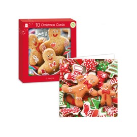 GIFTMAKER Pack 10 Square Christmas Cards 2 Gingerbread Man Designs