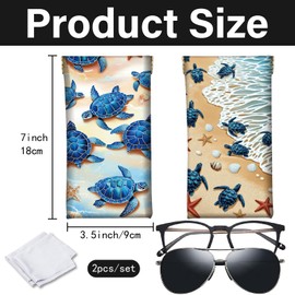 CREATCABIN Pack of 2 Slim Leather Glasses Case Portable Soft Sunglasses Case Bag with Squeeze Closure Turtles Glasses Holder Travel Bag Waterproof with Cleaning Cloth for Holiday 18 x 9 cm