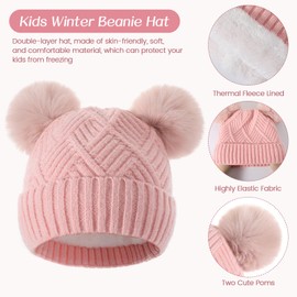 3 Pcs Kids Winter Beanie Hat Gloves Scarf Set, Thick Knitted Warm Toddler Winter Hat Mittens Neck Warmer for Boys Girls