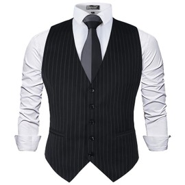 Alizeal Mens Pinstripe Business Suit Vest Formal Dress Tuxedo Waistcoat, Black-M