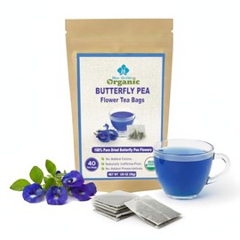 Organic Butterfly Pea Flower Tea Bags - 40 Organic Corn Fiber Sachets - Premium Dried Blossoms - Natural Food Coloring - Caffeine Free