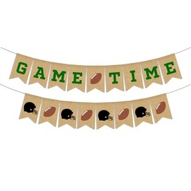 Jute Burlap Game Time Banner & Football Garland - Football Party Decorations, Football Game Day Burlap Bunting Garland, Sports Theme Party Decorations