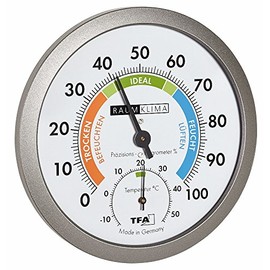 TFA Dostmann Analogue Thermo-Hygrometer, Healthy Indoor Climate, Coloured Comfort Zones, Temperature, Humidity, L 120 x W 37 (68) x H 120 mm