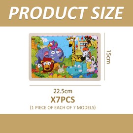 UOPJDD 7 Pieces Wooden Puzzle, Cartoon Animal Puzzle, Creative Puzzle Toy, Children's Gifts