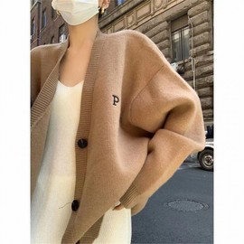 [Overseas] Knit Cardigan for Women 2025 Fall New Loose Knit Outerwear Trendy Black - One Size 2ea