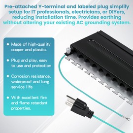 Zookpr Shielded Ethernet Patch Panel Bond & Ground Extension Cord Neutral Ground Bonding Plug NEMA 5-15P 3 Prong Plug (6.6FT)