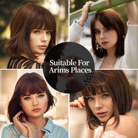 Yuannee Short Brown Wigs,11 Inch Brown Bob Wig with Bangs Fashion Short Straight Flat Bang Wigs for Girls Straight Bangs Wig for Women for Daily Use