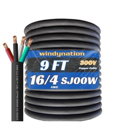 9 Feet 16/4 SJOOW Cable Cord 16 AWG 4 Conductor SO Wire - 16 Gauge 4 Conductor (16/4 Wire) 300V Portable Power Extension Cable for Motor Leads, Portable Lights, Battery Chargers