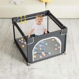 Grobeybees Playpen for Babies and Toddlers, Small Baby Playpen, 36"x36" Playpen, Baby Playard, Indoor & Outdoor Play Pen, Sturdy Safety Baby Play Yard with Soft Breathable Mesh (Grey)