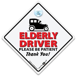 iwantthatsign.com Elderly Driver Car Sign, Joke OAP Baby on Board Style Suction Cup Car Sign, Old Car Driver Sign