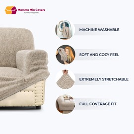 PAULATO BY GA.I.CO. Reclining Sofa Slipcover - Soft Polyester Fabric Slipcover - 1-Piece Form Fit Stretch Furniture Protector - Jacquard 3D Collection - Beige Artistico (Recliner Sofa)