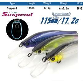 TSURINOYA 115SP Suspend Sea Bass Lure Magnum Lip Size 4.5 inches (115 mm) 0.6 oz (17.2 g) Jerking Method 80 Series Minnow X (3 Color Set-AEJ)