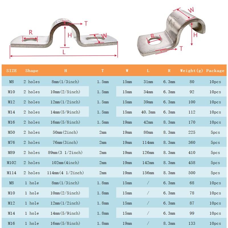 RITUIPIO 2 Inch Pipe Strap Heavy Duty 2 Hole Strap