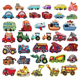 Woohome Car Iron-on Patches - Excavator, Racing Car, Fire Truck - 40 PCS Sew-on Appliques for Kids DIY Crafts, Clothing, Jeans, Jackets, Bags - Iron-on Repair Kit