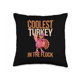 Pilgrim Costume Turkey Meat Thanksgiving Shirt Coolest Turkey in The Flock Funny Thanksgiving Day Dinner Throw Pillow, 16x16, Multicolor