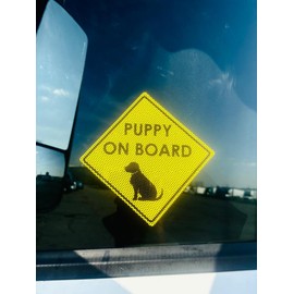 2 Pack Puppy On Board Car Safety Sign, Yellow Diamond Warning Decal with Dog Silhouette