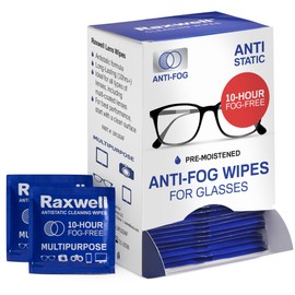 Raxwell Anti Fog Lens Wipes for Eyeglasses - 100 Count Unscented Individually Wrapped Sachets - Glasses Cleaner & Screen Wipes Safe on Coated Lenses - Streak-Free