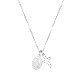 REVEMCN Virgin Mary and Cross Necklace for Women – 925 Sterling Silver Catholic Religious Jewelry Gift for First Communion Baptism Confirmation Birthday (Virgin Mary & Cross (Silver))