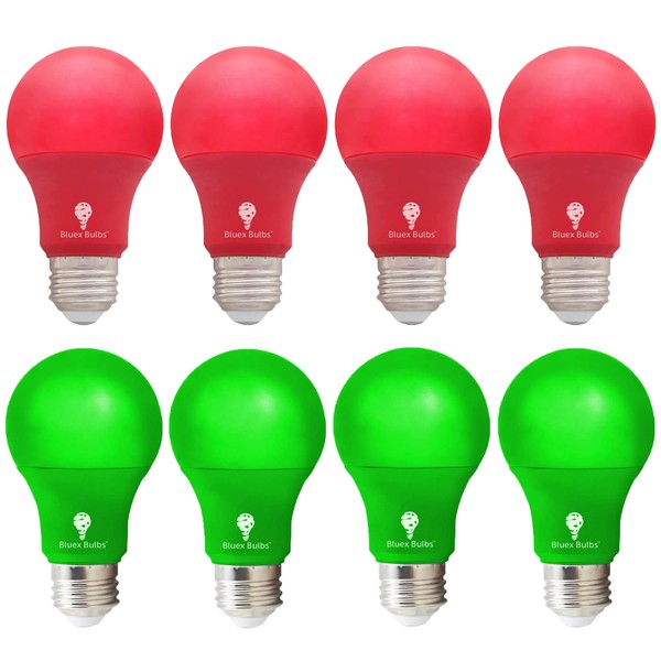 8 Pack A19 LED Red Light Bulb LED Green Light