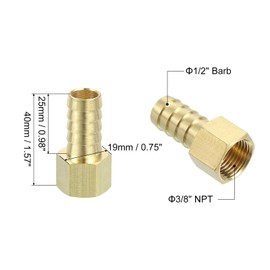sourcing map Brass Hose Barb Fitting, 1/2" Barb x 3/8" NPT Female Brass Barb Pipe Fitting Adapter for Connect Pipes Mechanical Devices Plumbing Equipment