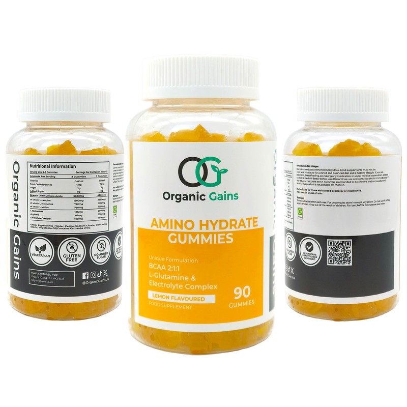 OG Amino Hydrate Gummies – Lemon Flavored BCAAs (4500mg), L-Glutamine