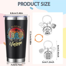 saerryor 60th Birthday Gifts for Men Women,20oz Insulated Tumbler with 1965 Keyring 60th Birthday Gifts for Him,Dad,Husband 60 Year Old Present for Mum Wife Teachers Friends