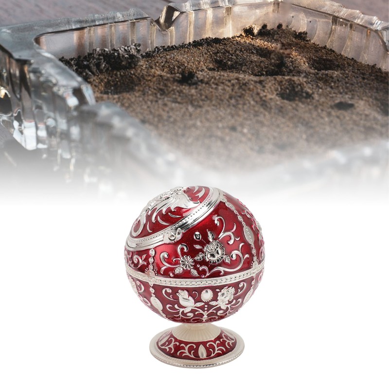 Ball Ashtray with Windproof Lid Retro Dragon Stereoscopic Relief Zinc