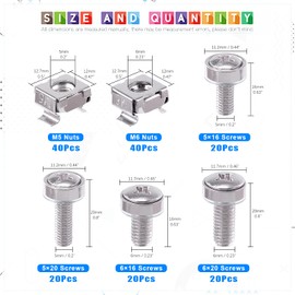 Glarks 80Sets/160Pcs M5 M6 Cage Nuts and Screws Set, Square Hole Hardware Cage Nuts & Mounting Screws Washers for Server Rack and Cabinet (M5 x 16mm, M5 x 20mm, M6 x 16mm, M6 x 20mm)