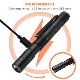 ELFGO Rechargeable Pen Light Flashlight, Zoomable LED Penlight Flashlight 3 Modes, 350 Lumens Pocket Size Clip Flash Light Small Mini Handheld Slim Pen Light for Nurse, Inspection, Repair, Emergency