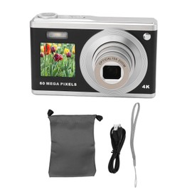 Digital Camera 60MP 4K Ultra HD Dual Screen Auto Focus Automatic Light Sensitive 10x Optical Zoom Anti Shake Portable Compact Camera for Outdoor Black