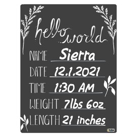 Cohas Hello World Newborn Baby Announcement Sign with Chalkboard Style Surface, 9 by 12 Inches, No Marker