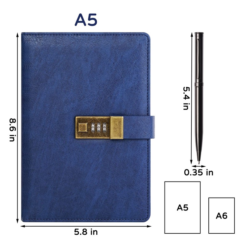 WEMATE Diary with Lock, A5 Journal with Lock 240 Pages,
