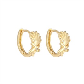 Seashell Starfish CZ Huggie Earrings