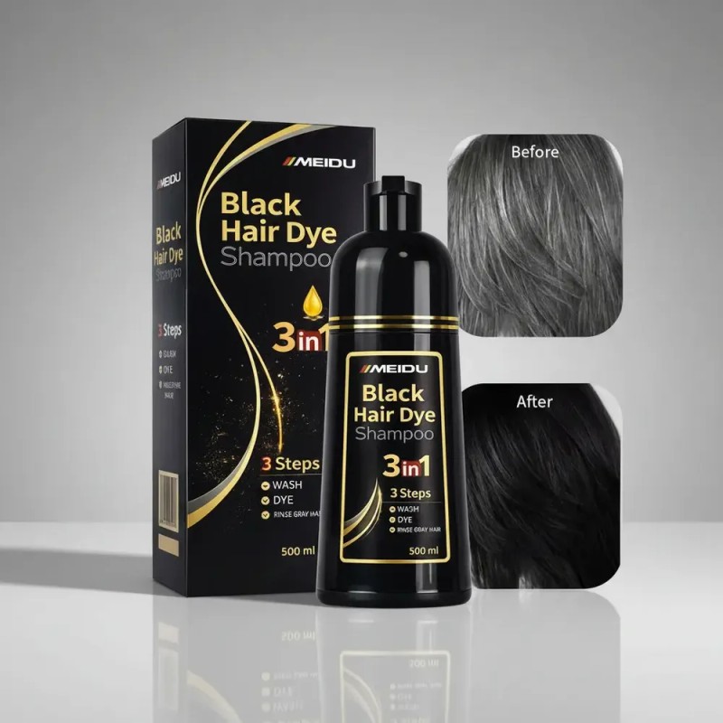 Shampoo Champú Tinte Negro Cubre Canas 3 En 1