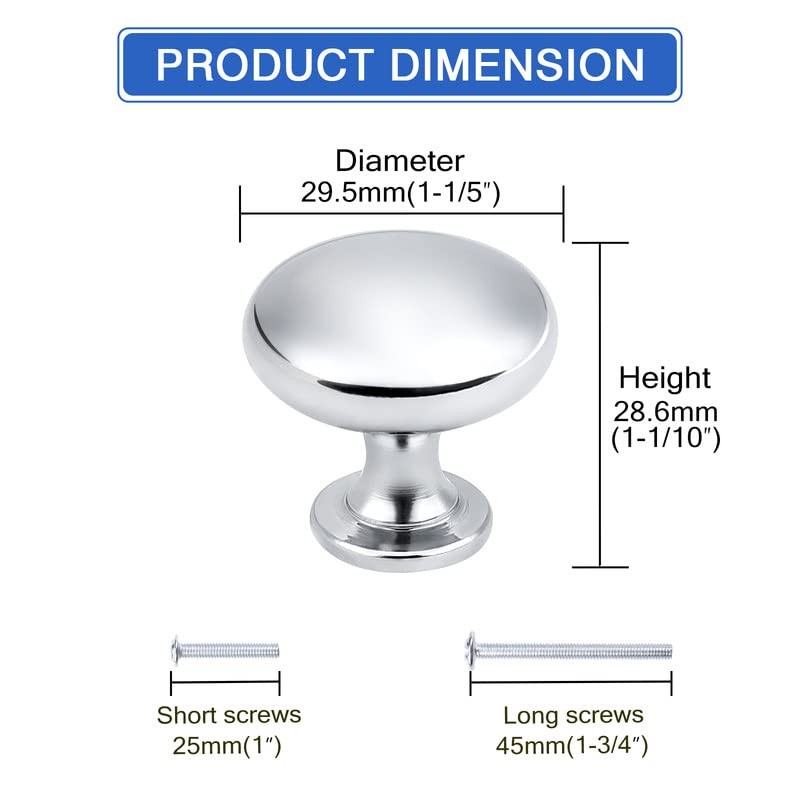 NIZADO 15 Pack Polished Chrome Kitchen Cabinet Knobs, 1-3/16 Inch(29.5mm)