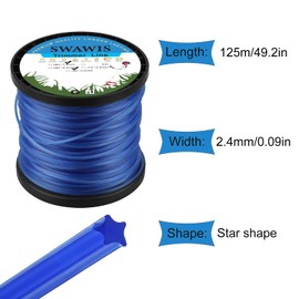SWAWIS Trimmer Line 2.4 mm/125 m Lawn Mowing Line Replacement Line for Grass Trimmer, 5-Point Replacement Nylon Thread Brush Cutter Trimmer Line, Blue