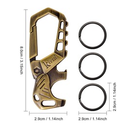 Kivssi Heavy duty key chain, Carabiner clip Car keychain family key chains bottle opener and 3 Key Rings suitable for men and women.1 pcs of Bronze
