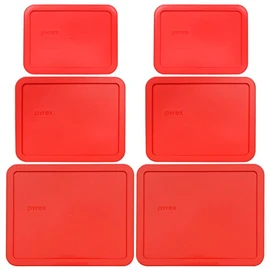 Pyrex (2) 7212-PC 11-Cup, (2) 7211-PC 6-Cup, & (2) 7210-PC 3-Cup Red Food Storage Replacement Lids - Made in USA