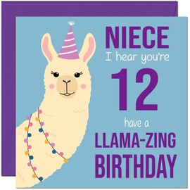 12th Niece Llama Birthday Card - Llamazing - Funny Llama Nieces Birthday Card for 12 Year old Kids twelve, twelfth