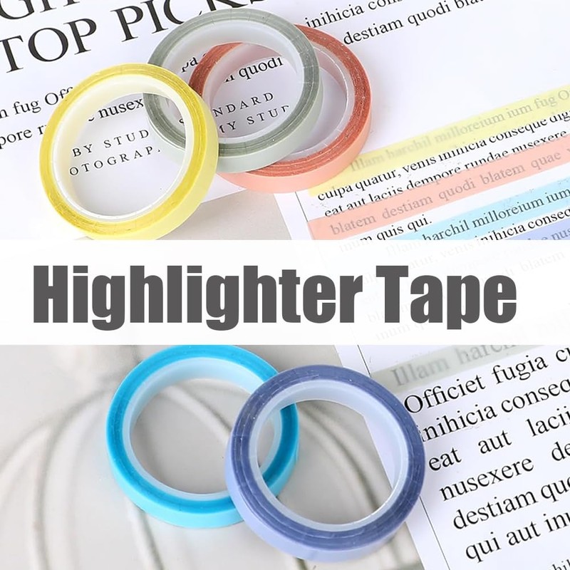 10 Rolls Highlighter Tape 6mm x 5m Transparent Highlighter Strips